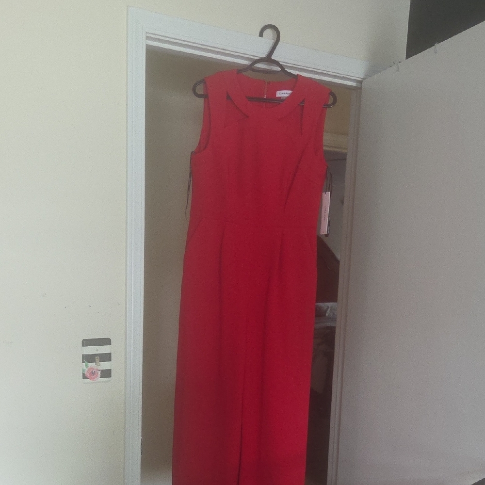 Calvin Klein Collection Vibrant Red Sleeveless Jumpsuit